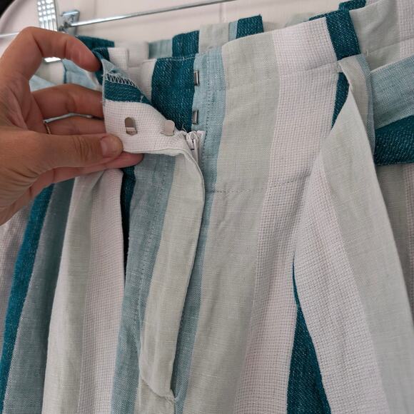 J.Crew Paperbag 100% Linen Wide Leg Pants in Cabana Stripe, size 00 - Picture 3 of 9